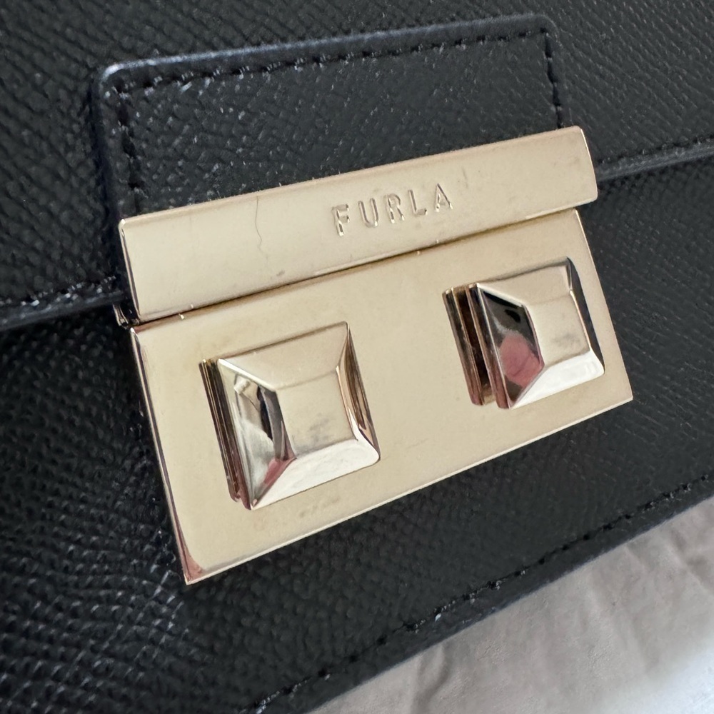 FURLA Bella Chain Crossbody Black In Gold Genuine Leather Bag - Picture 10 of 17